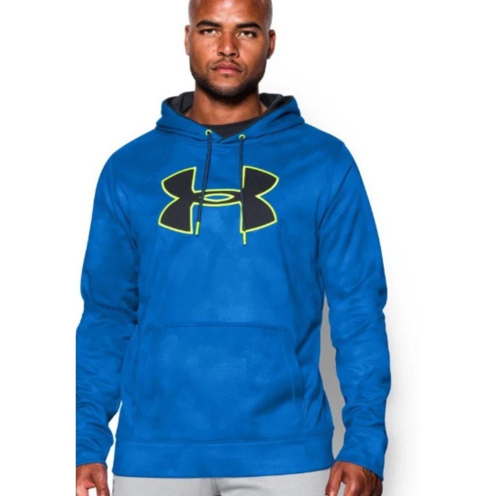 Under Armor Men's Storm Fleece Big Logo Printed Hoodie Blue Black Size M Sporty‎